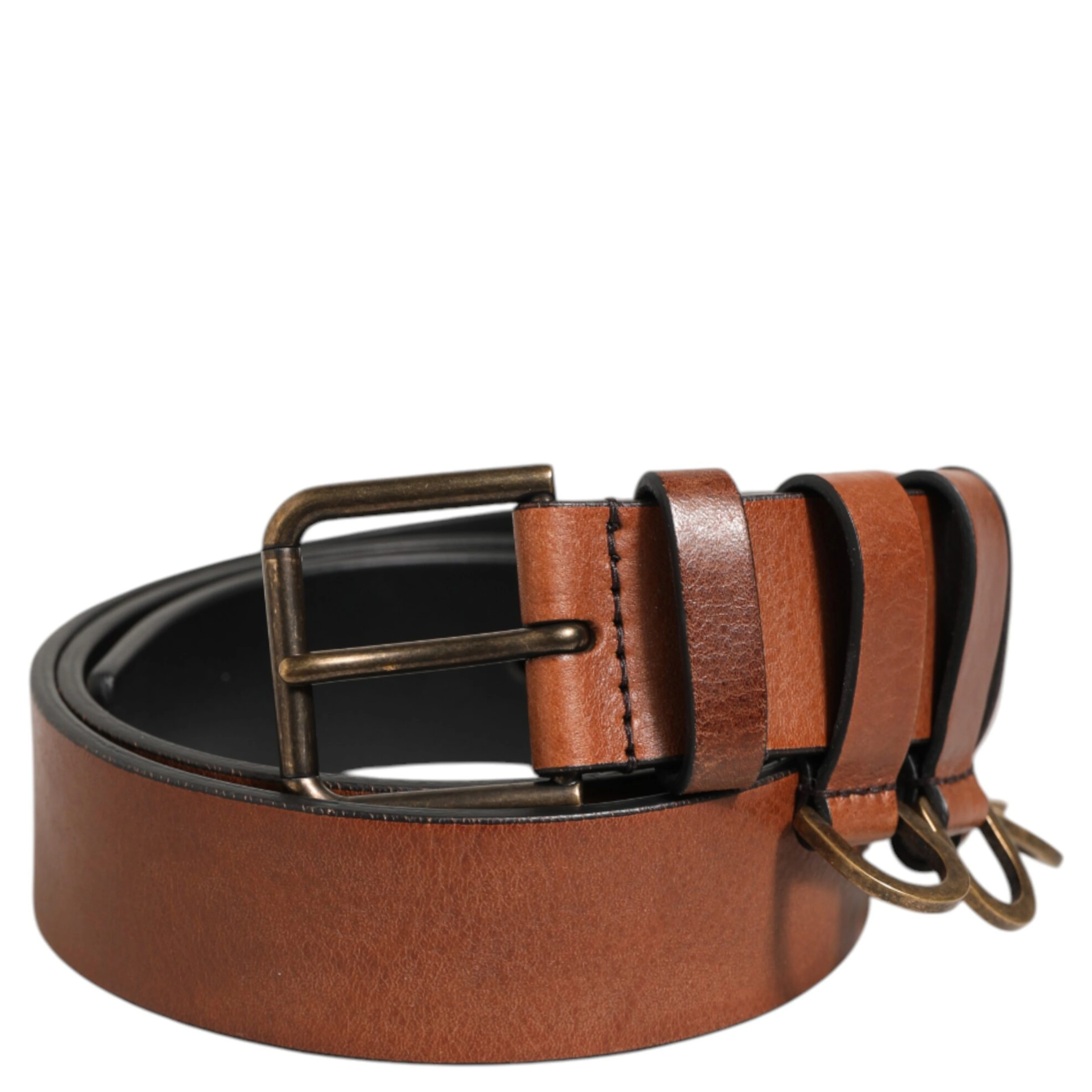 Brown Classic Gold Metal Logo Buckle Men Belt