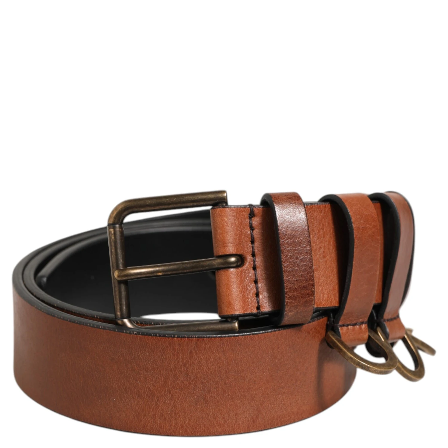 Brown Classic Gold Metal Logo Buckle Men Belt