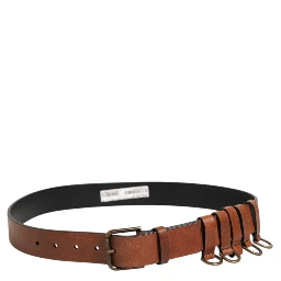 Brown Classic Gold Metal Logo Buckle Men Belt