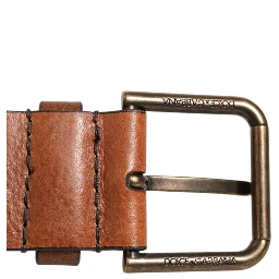 Brown Classic Gold Metal Logo Buckle Men Belt