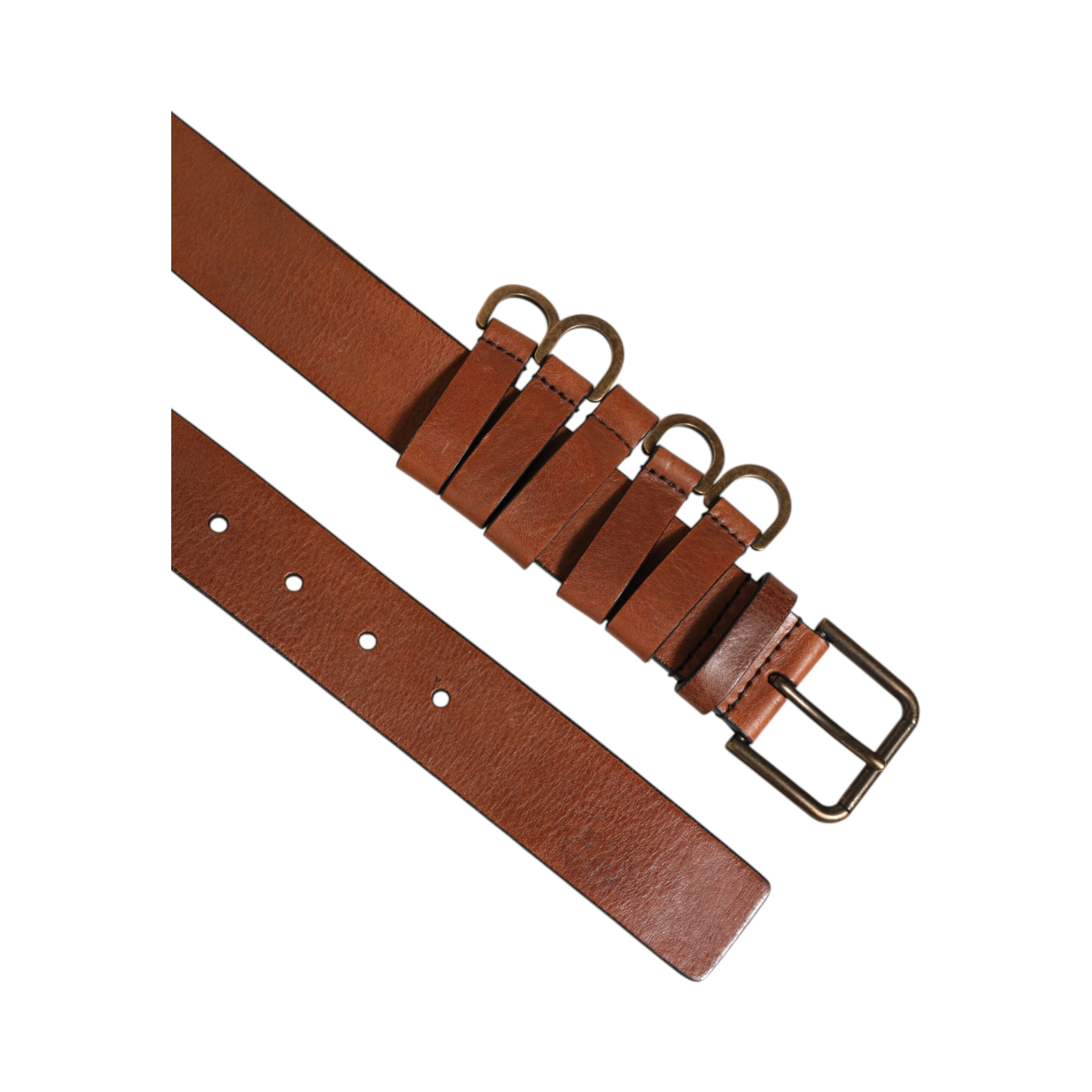 Brown Classic Gold Metal Logo Buckle Men Belt