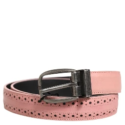 Pink Leather Perforated Detailing Buckle Belt
