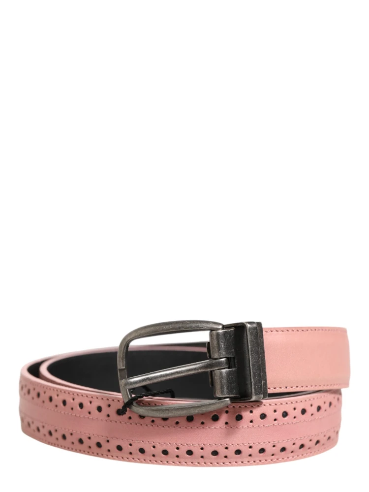 Pink Leather Perforated Detailing Buckle Belt alternative