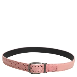 Pink Leather Perforated Detailing Buckle Belt