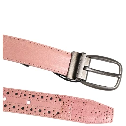 Pink Leather Perforated Detailing Buckle Belt