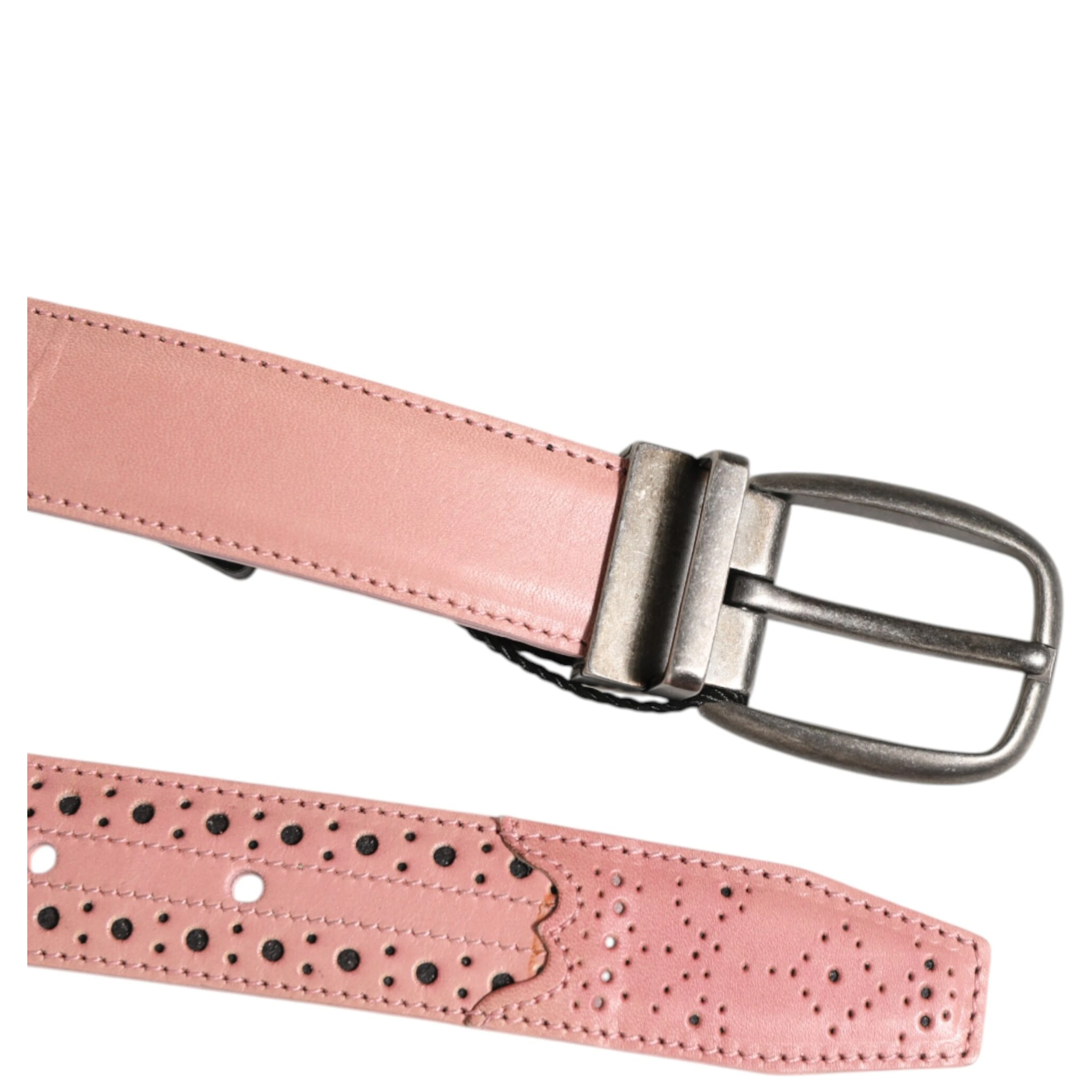 Pink Leather Perforated Detailing Buckle Belt