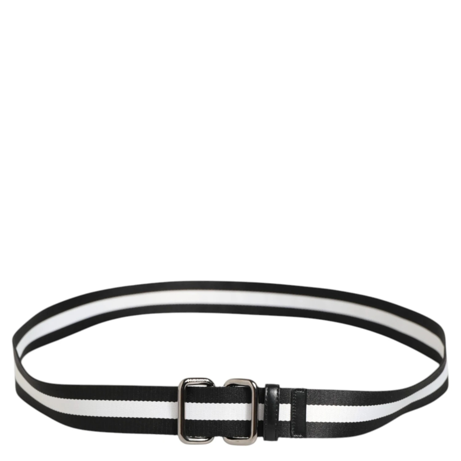 Black White Striped Logo Metal Buckle Belt