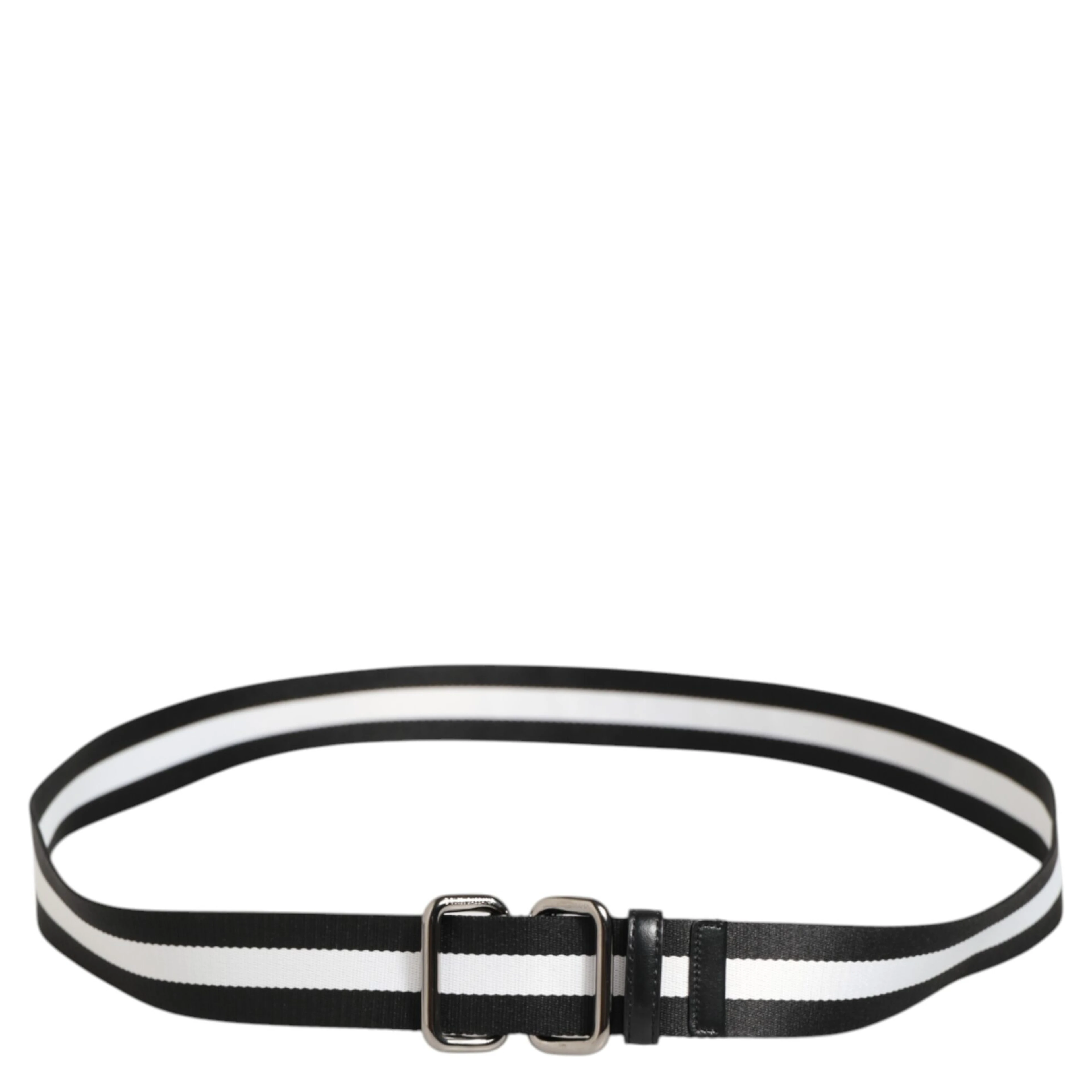 Black White Striped Logo Metal Buckle Belt