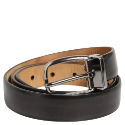 Black Classic Leather Silver-Tone Buckle Belt