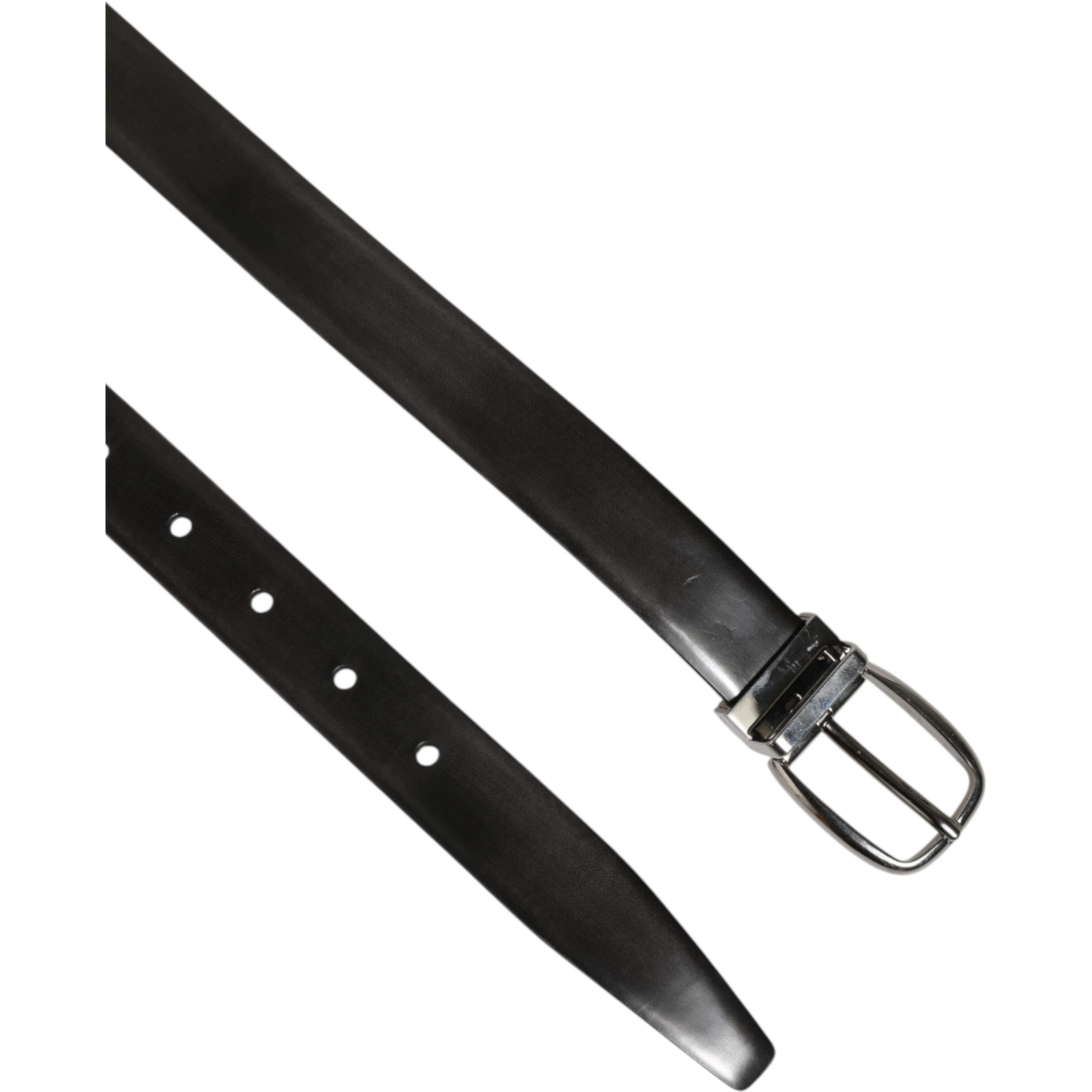 Black Classic Leather Silver-Tone Buckle Belt