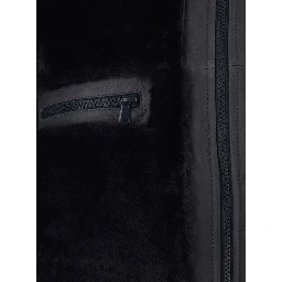 Black High Collar Jacket with Leather Details in Fur Woman