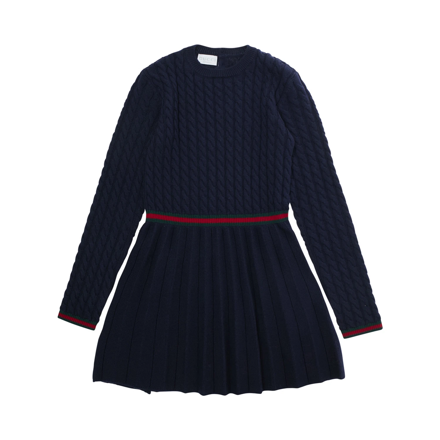 Blue Dress with Round Neck and Web Detail in Wool Girl