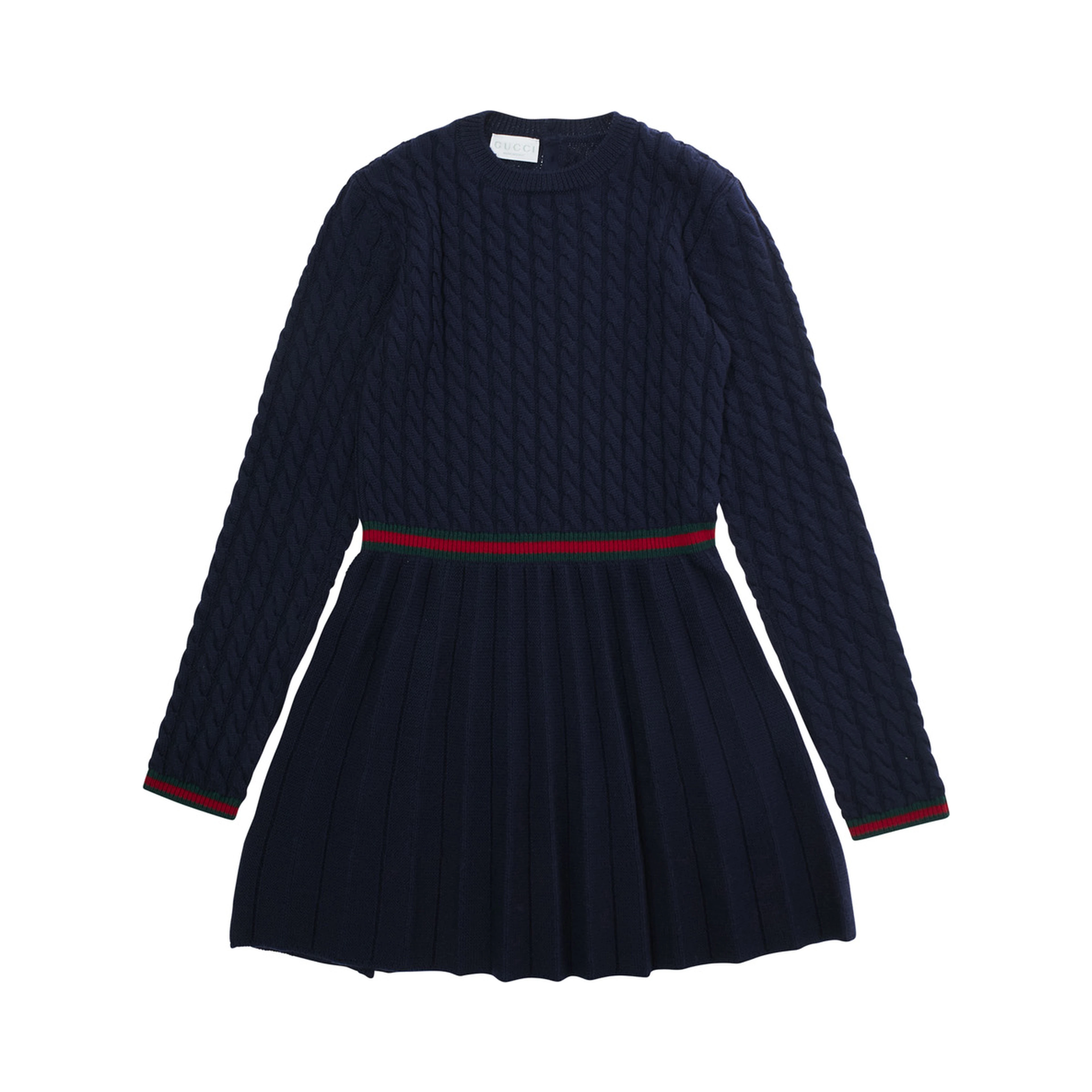Blue Dress with Round Neck and Web Detail in Wool Girl