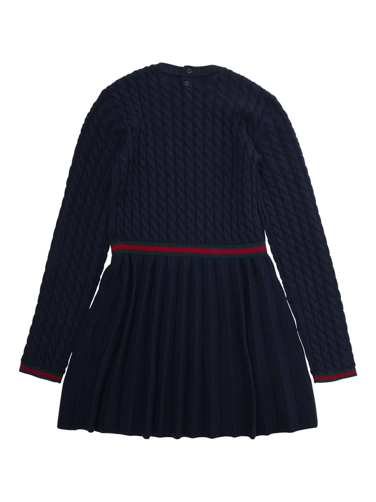 Blue Dress with Round Neck and Web Detail in Wool Girl alternative