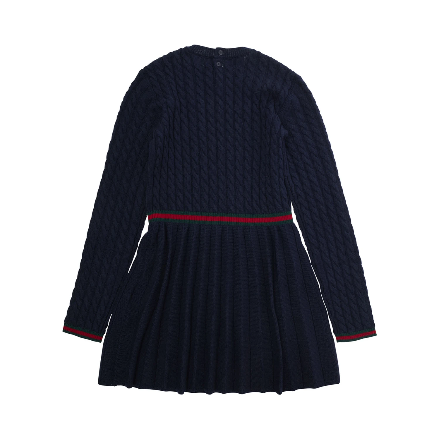 Blue Dress with Round Neck and Web Detail in Wool Girl