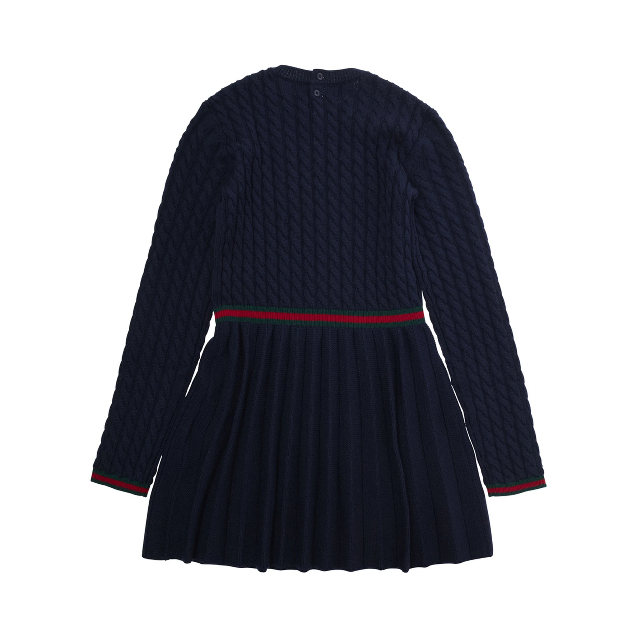 Blue Dress with Round Neck and Web Detail in Wool Girl