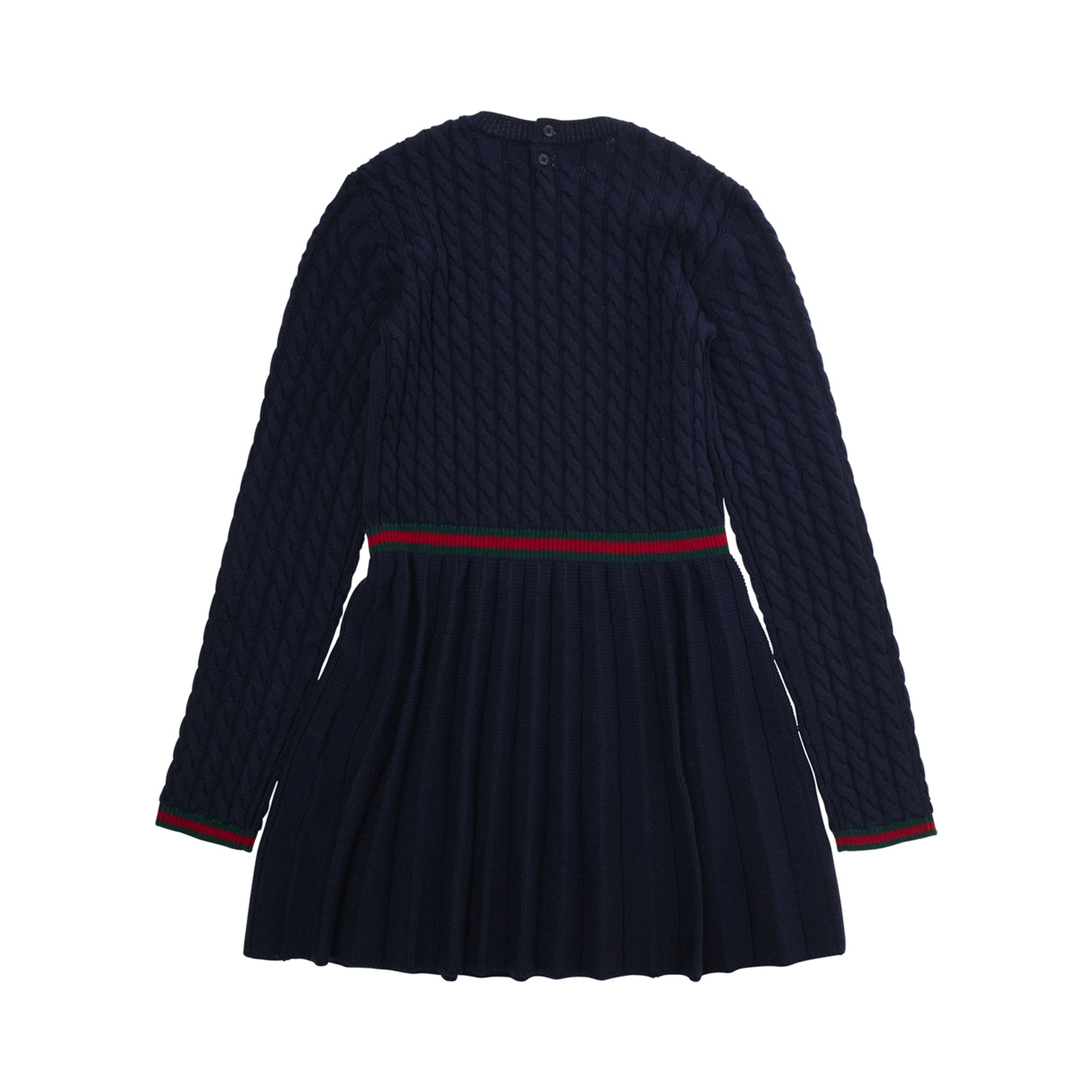 Blue Dress with Round Neck and Web Detail in Wool Girl