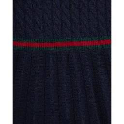 Blue Dress with Round Neck and Web Detail in Wool Girl