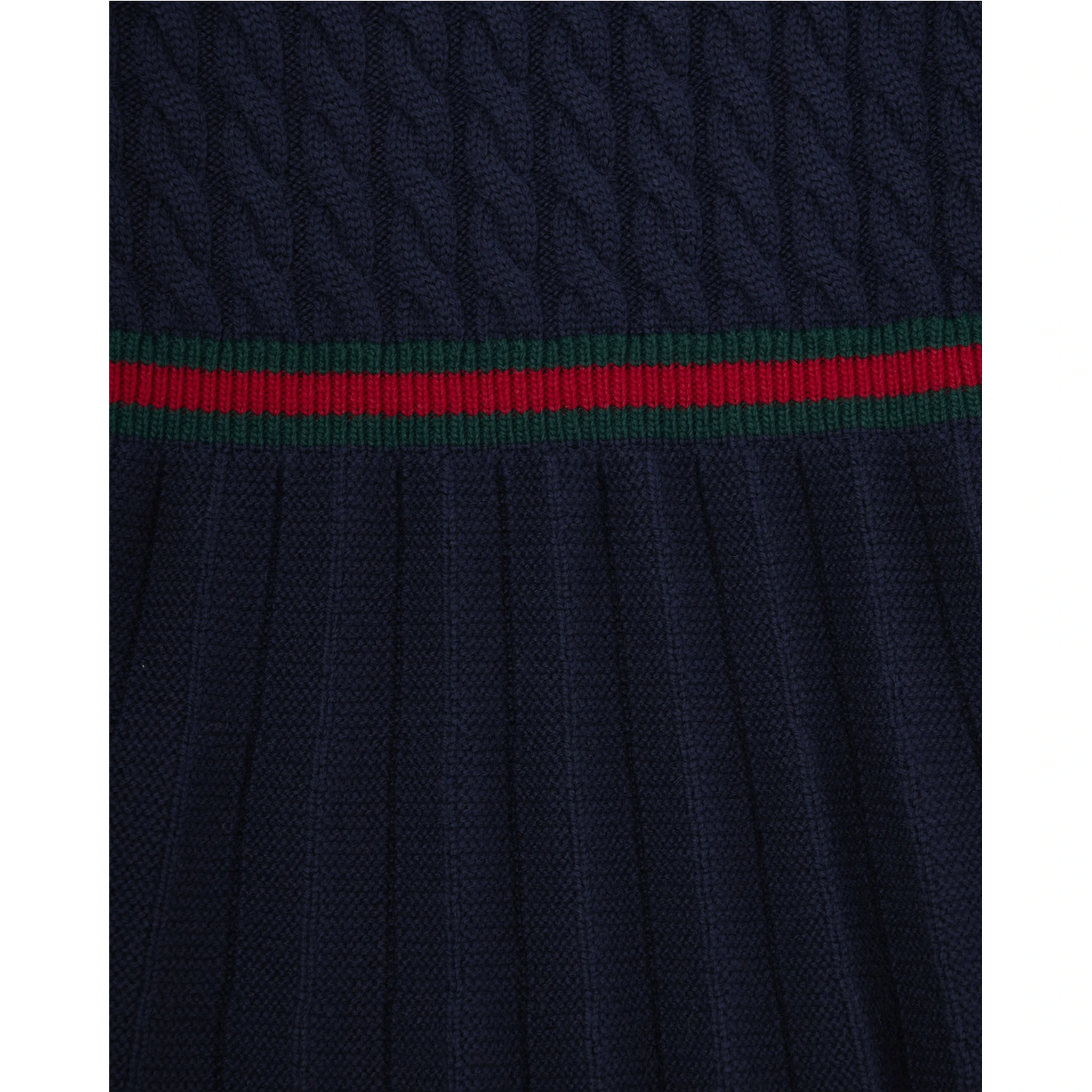 Blue Dress with Round Neck and Web Detail in Wool Girl