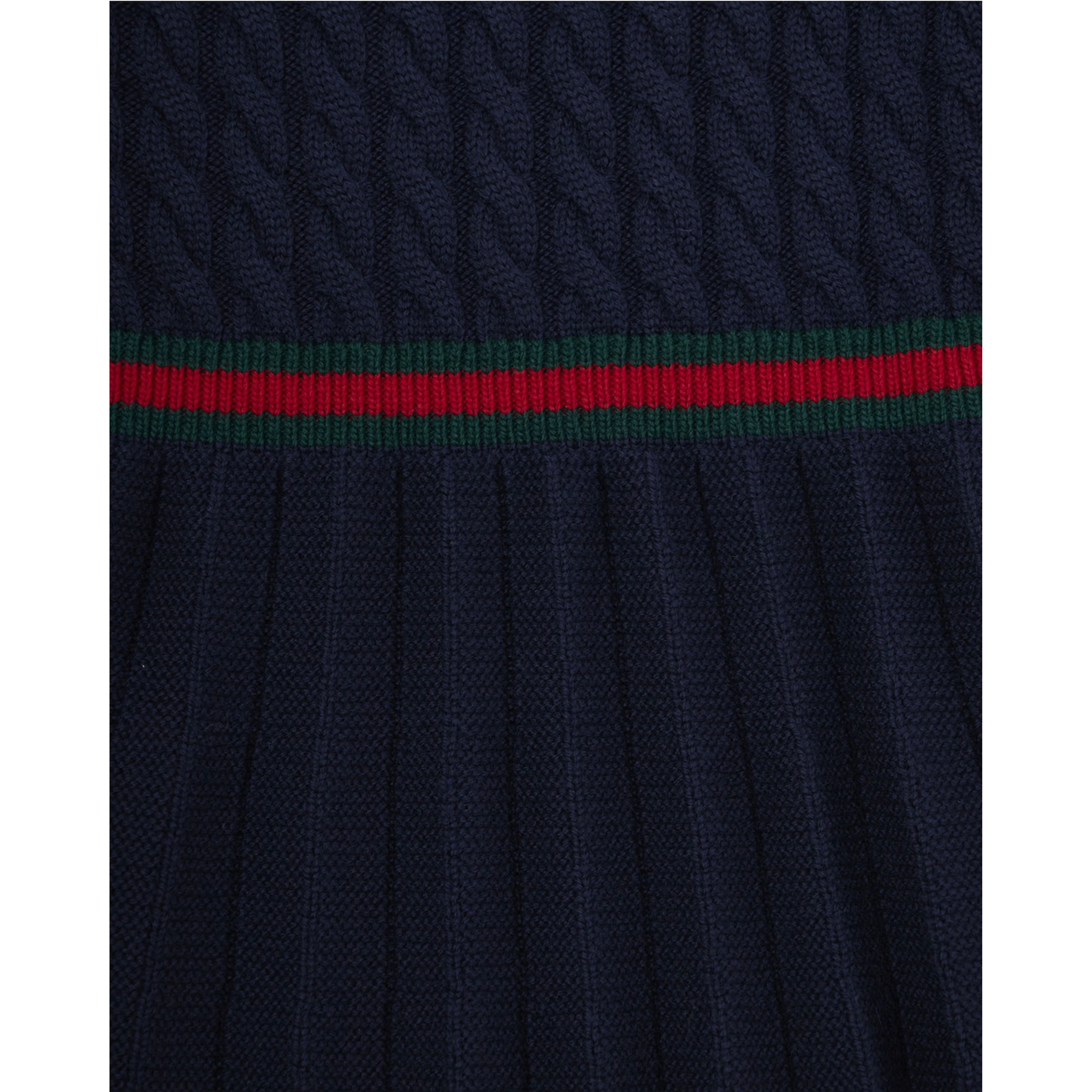 Blue Dress with Round Neck and Web Detail in Wool Girl