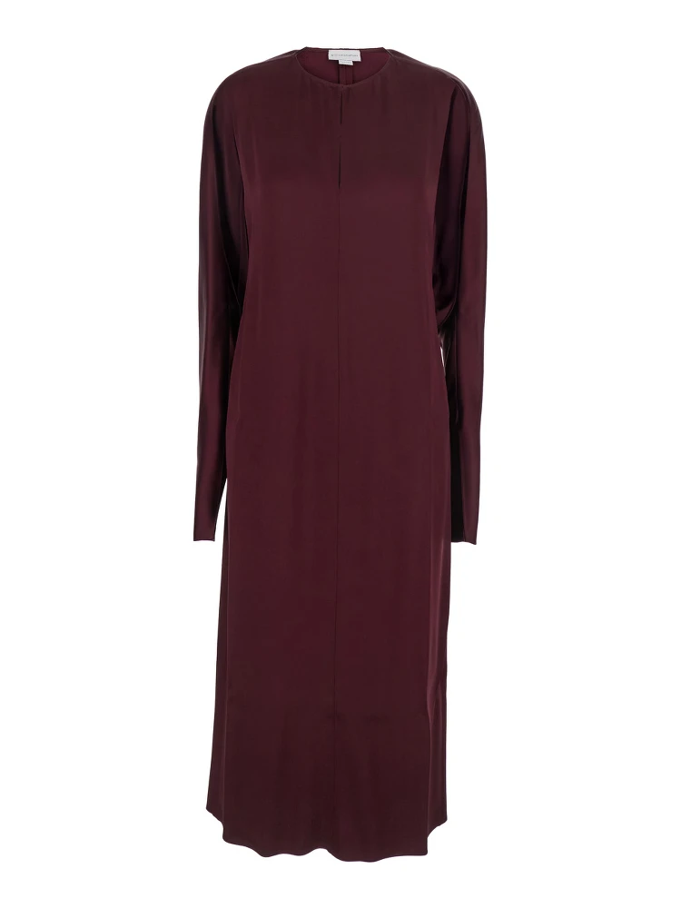 Bordeaux Midi Dress with Cape Sleeves and Cut-Out on the Front in Tech Fabric Woman
