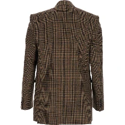 Brown Double-Breasted Jacket with Peak Revers and Stripe Motif in Wool Man
