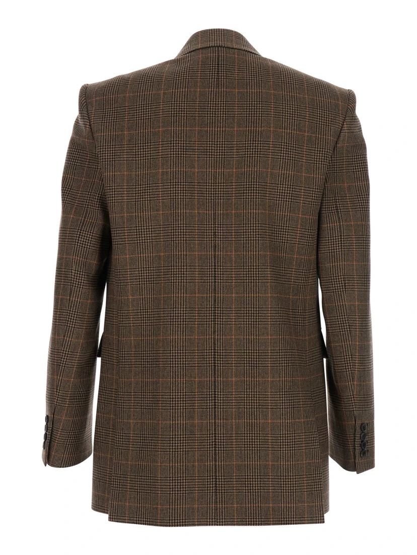 Brown Double-Breasted Jacket with Peak Revers and Stripe Motif in Wool Man
