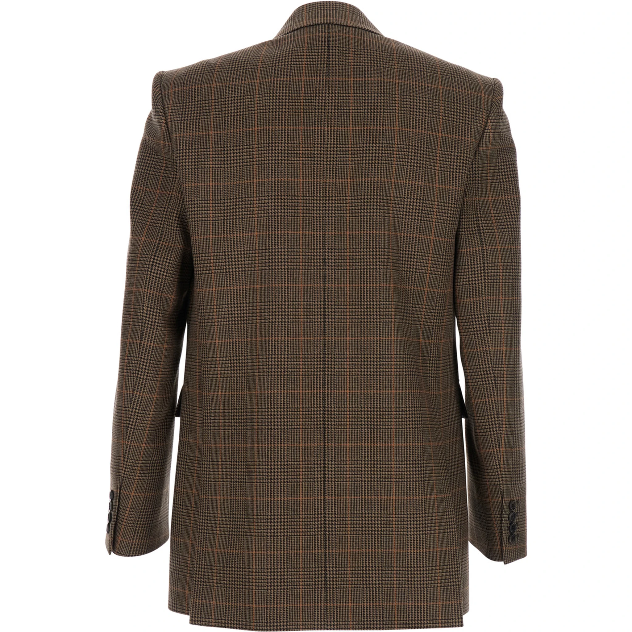 Brown Double-Breasted Jacket with Peak Revers and Stripe Motif in Wool Man