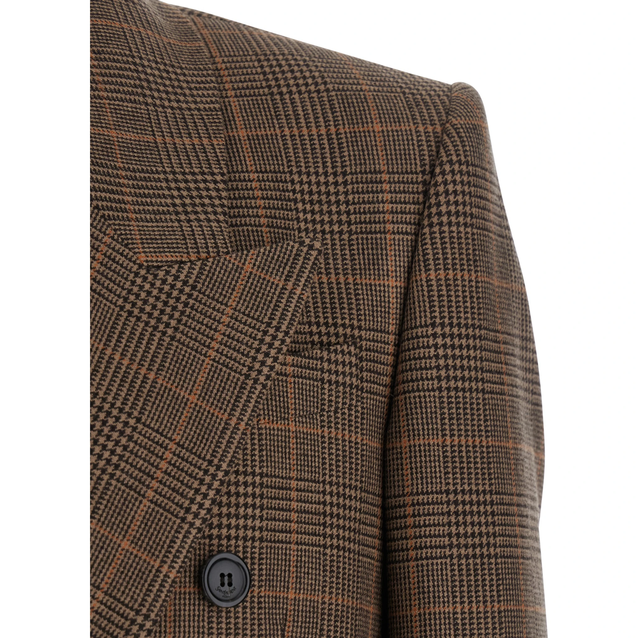 Brown Double-Breasted Jacket with Peak Revers and Stripe Motif in Wool Man
