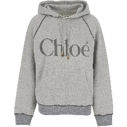 Grey Sweatshirt with Front Logo Lettering in Cotton Blend Woman