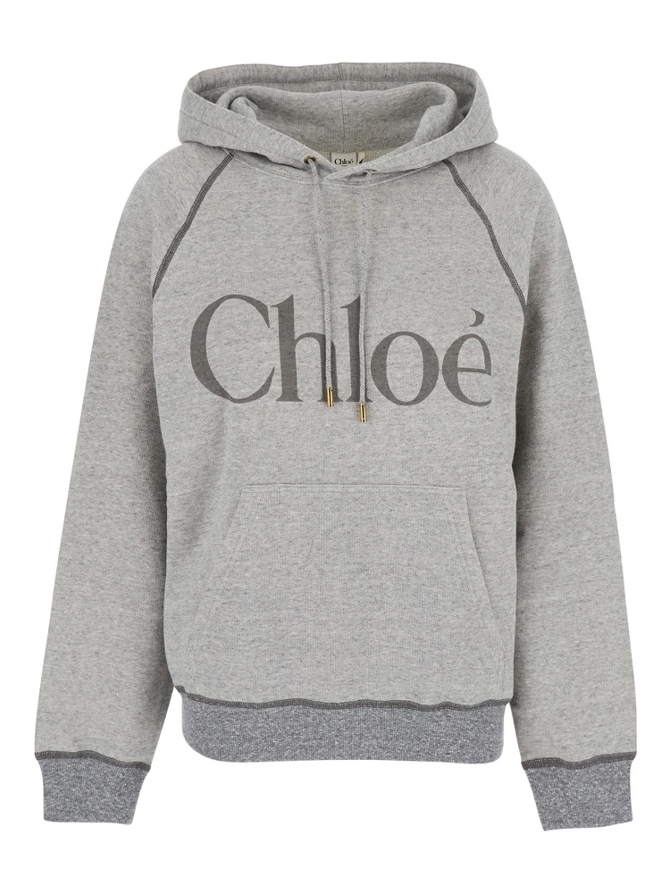 Grey Sweatshirt with Front Logo Lettering in Cotton Blend Woman