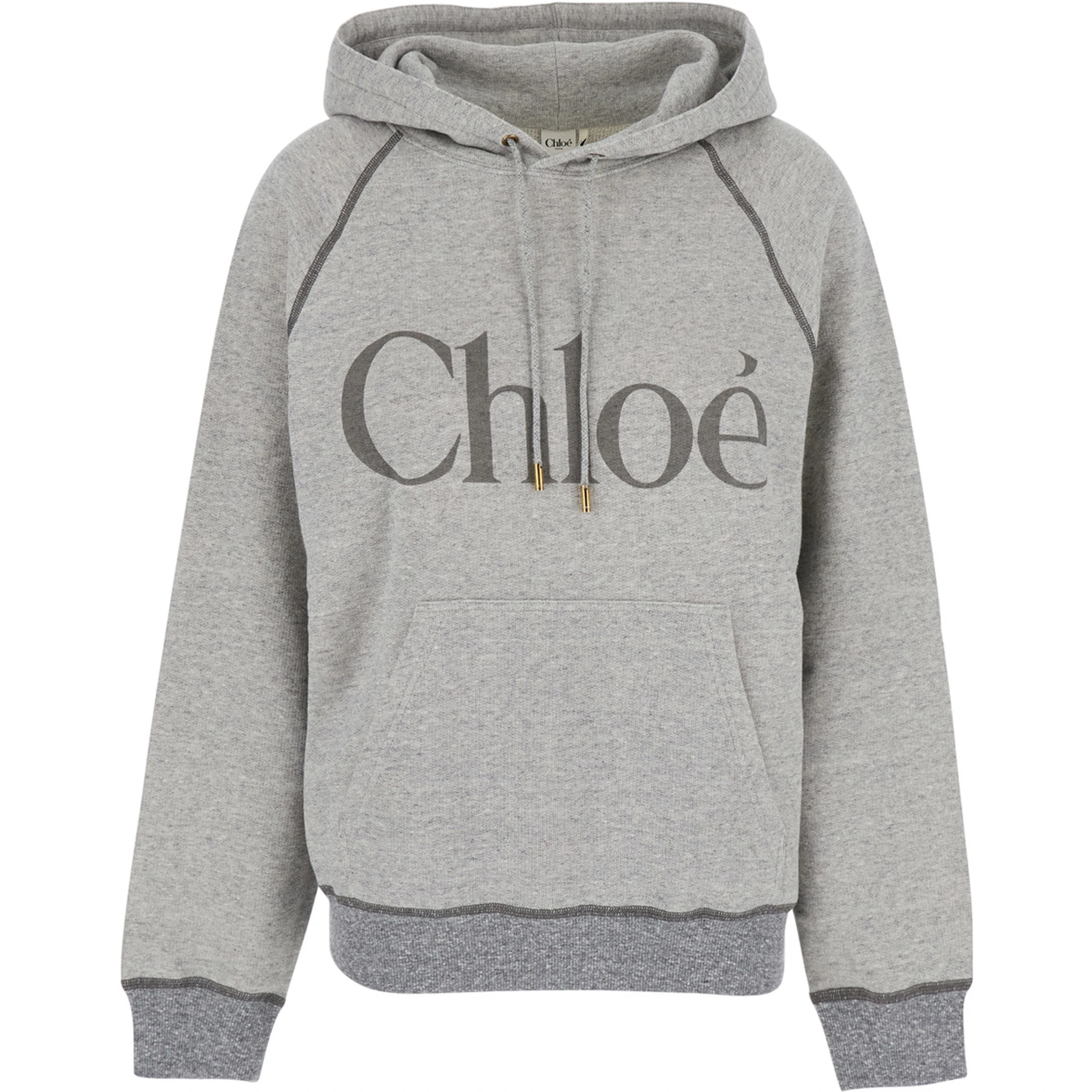 Grey Sweatshirt with Front Logo Lettering in Cotton Blend Woman