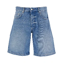 Light Blue Bermuda Pants with Wide Leg and Logo Patch on the Rear in Denim Man