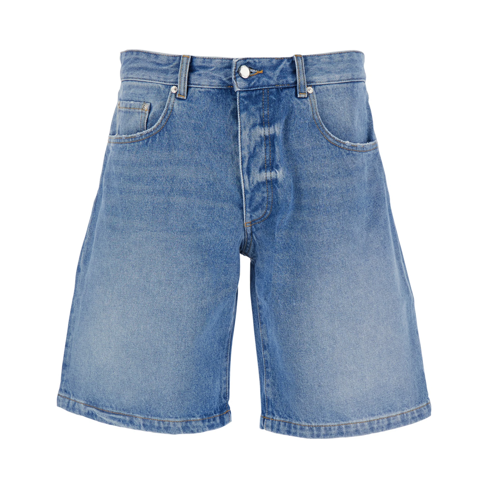 Light Blue Bermuda Pants with Wide Leg and Logo Patch on the Rear in Denim Man