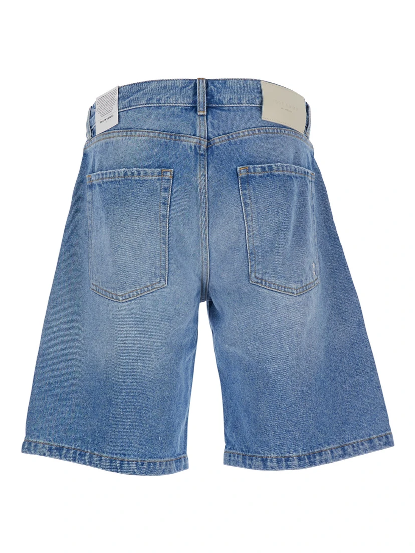 Light Blue Bermuda Pants with Wide Leg and Logo Patch on the Rear in Denim Man