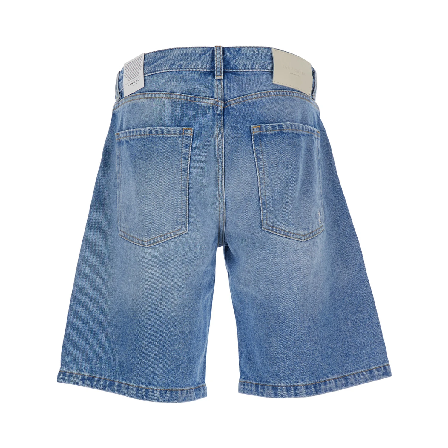 Light Blue Bermuda Pants with Wide Leg and Logo Patch on the Rear in Denim Man