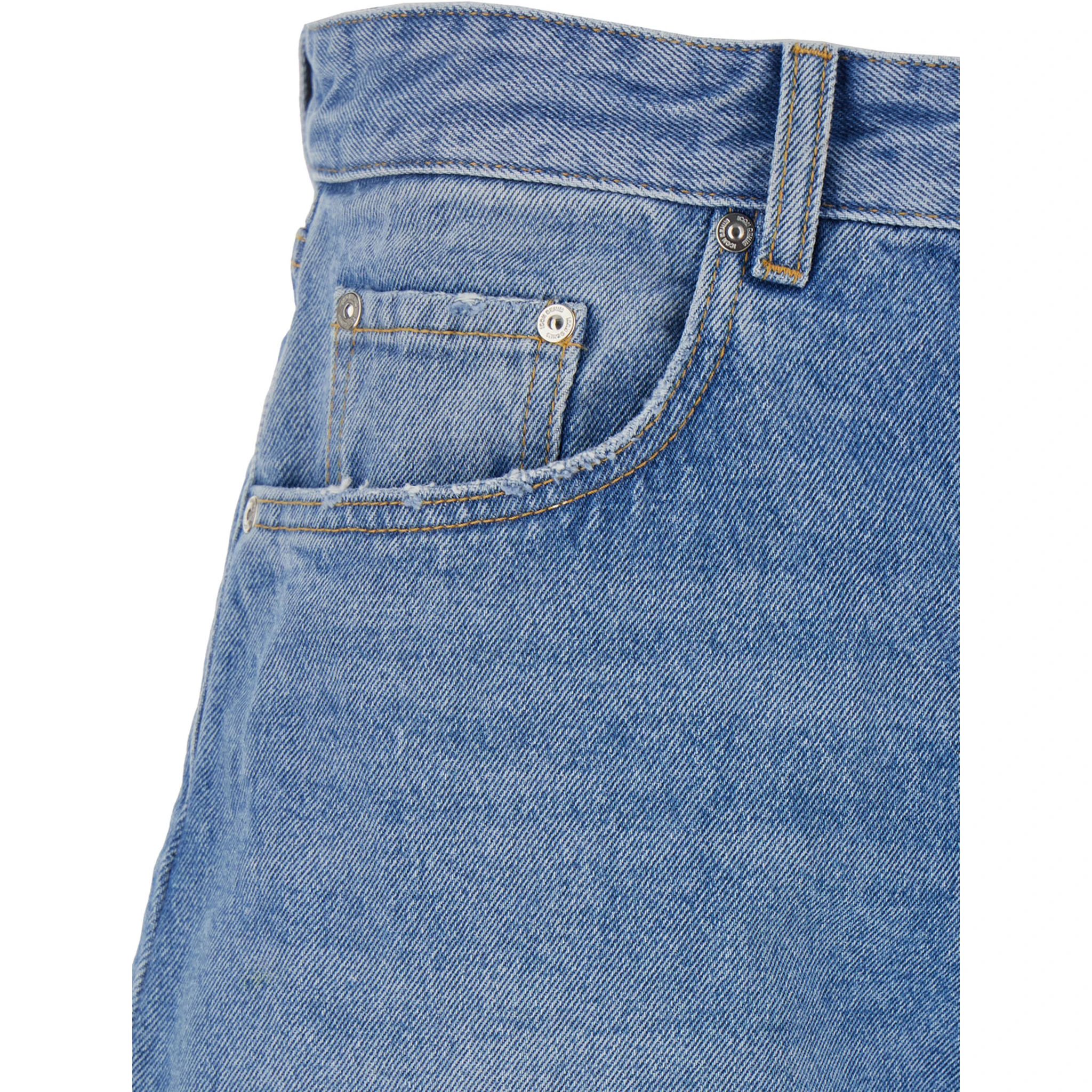 Light Blue Bermuda Pants with Wide Leg and Logo Patch on the Rear in Denim Man