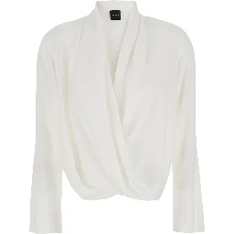 White Blouse with Front Neckline and Ruffles in Fabric Woman