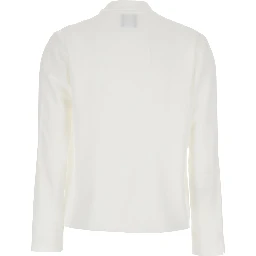 White Blouse with Front Neckline and Ruffles in Fabric Woman