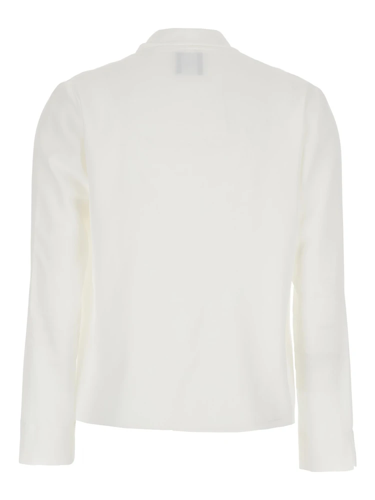 White Blouse with Front Neckline and Ruffles in Fabric Woman alternative