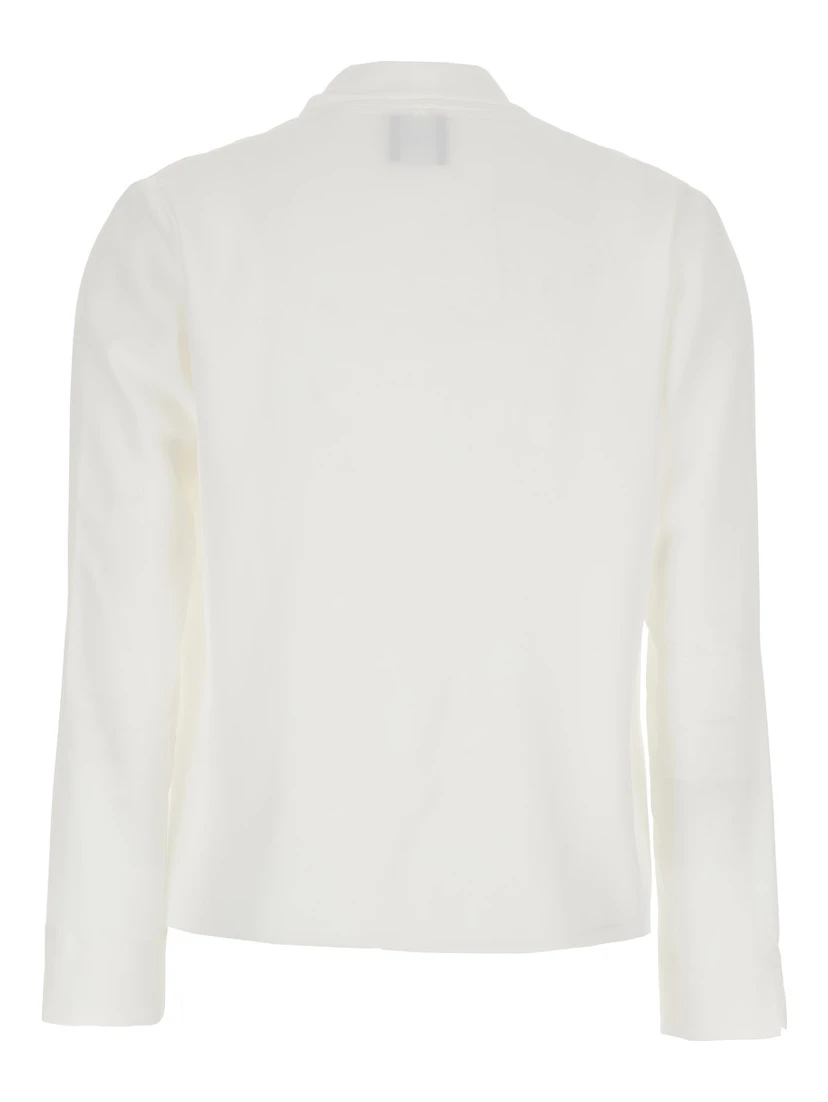 White Blouse with Front Neckline and Ruffles in Fabric Woman