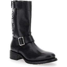 Ducati x D2 Black Ankle Boots with Side Zip Closure and Maxi Logo Lettering on the Side in Leather Man