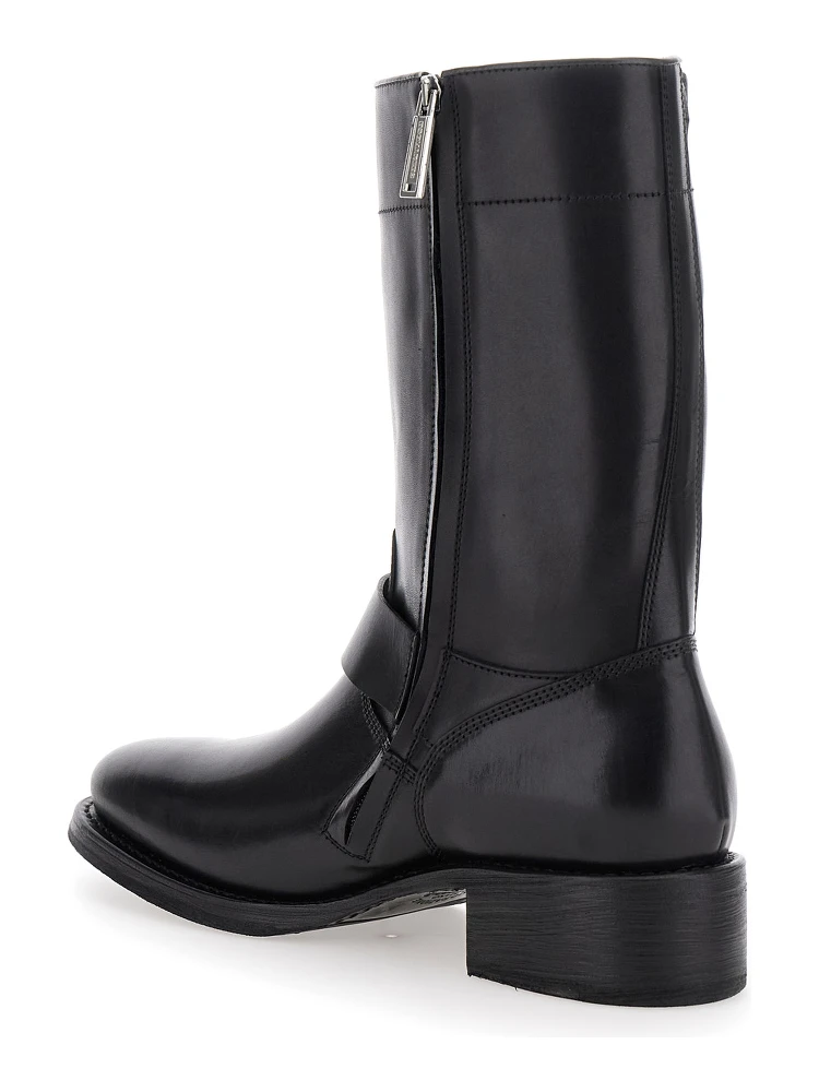 Ducati x D2 Black Ankle Boots with Side Zip Closure and Maxi Logo Lettering on the Side in Leather Man alternative