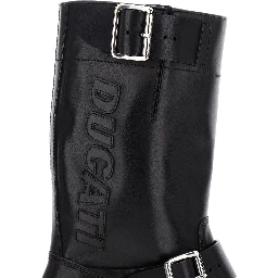 Ducati x D2 Black Ankle Boots with Side Zip Closure and Maxi Logo Lettering on the Side in Leather Man