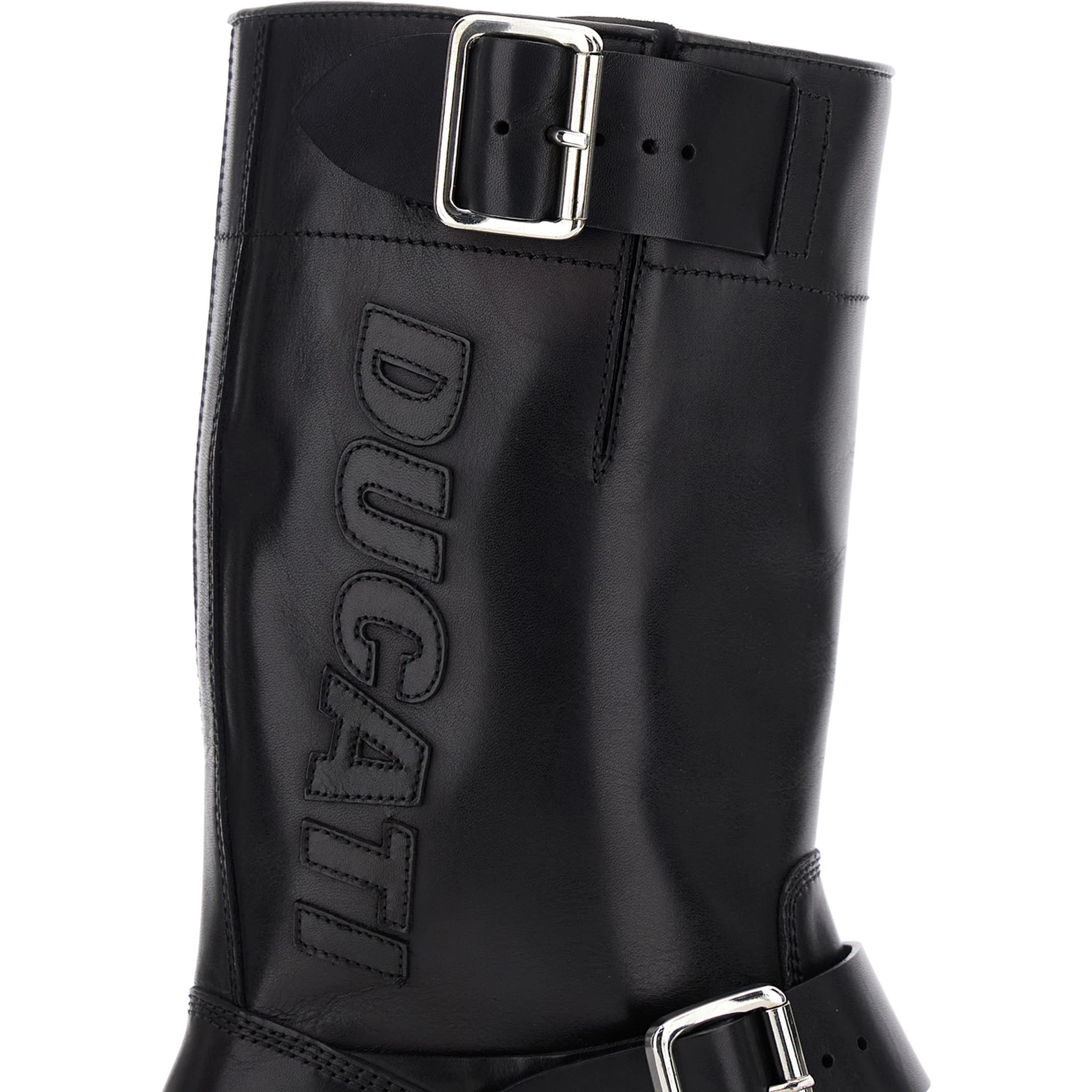 Ducati x D2 Black Ankle Boots with Side Zip Closure and Maxi Logo Lettering on the Side in Leather Man