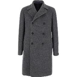 Arden Grey Double-Breasted Coat with Notched Revers in Wool and Cashmere Man