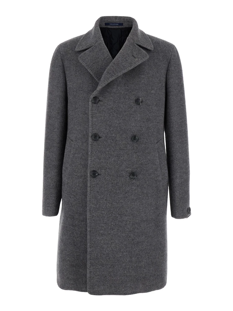Arden Grey Double-Breasted Coat with Notched Revers in Wool and Cashmere Man