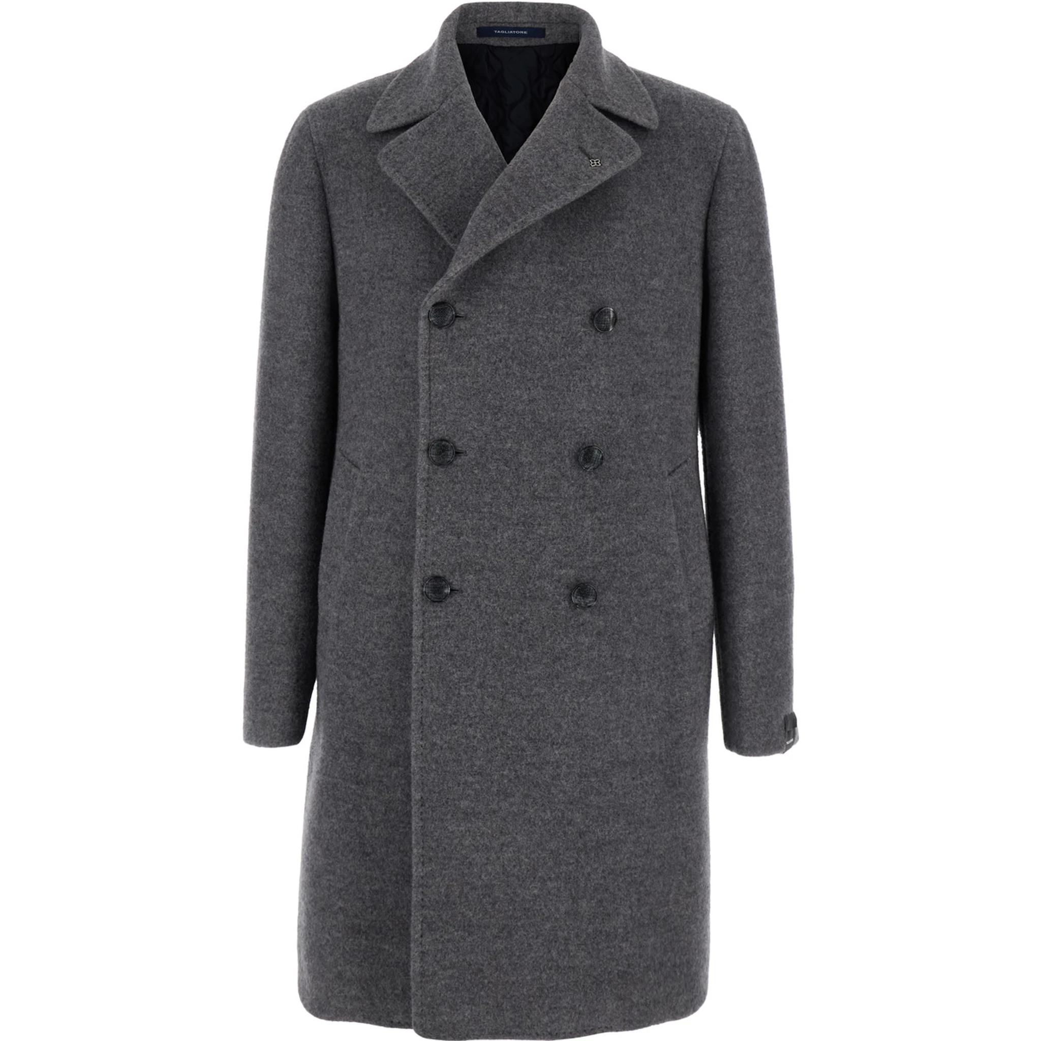 Arden Grey Double-Breasted Coat with Notched Revers in Wool and Cashmere Man
