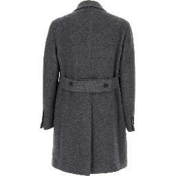 Arden Grey Double-Breasted Coat with Notched Revers in Wool and Cashmere Man