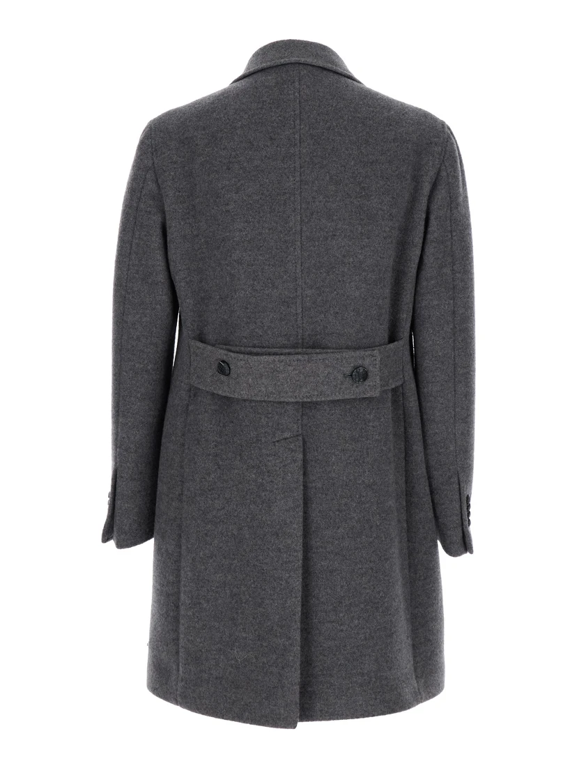 Arden Grey Double-Breasted Coat with Notched Revers in Wool and Cashmere Man